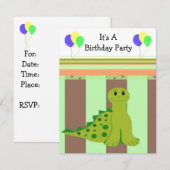 Little Green Dinosaur Party Invitation Kaart (Voorkant / Achterkant)