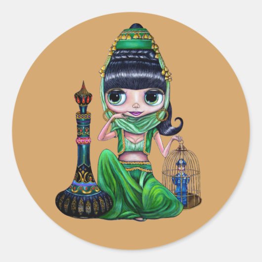 Little Green Genie Belly Dancer Girl Ronde Sticker (Voorkant)