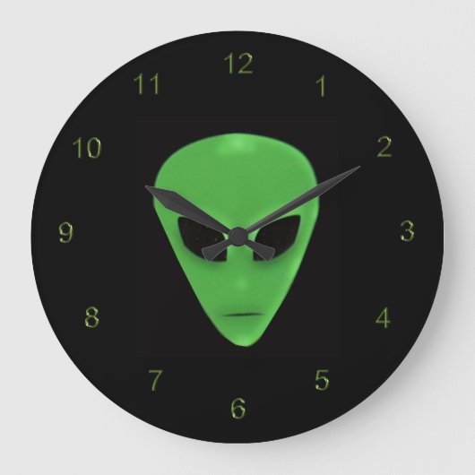 Little Green Man Alien Face Grote Klok (Voorkant)