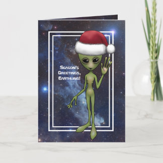 Little Green Man Alien Space Holiday Feestdagen Kaart