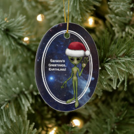 Little Green Man Alien Space Holiday Keramisch Ornament