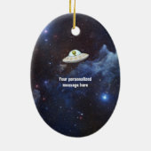 Little Green Man Alien Space Holiday Keramisch Ornament (Achterkant)