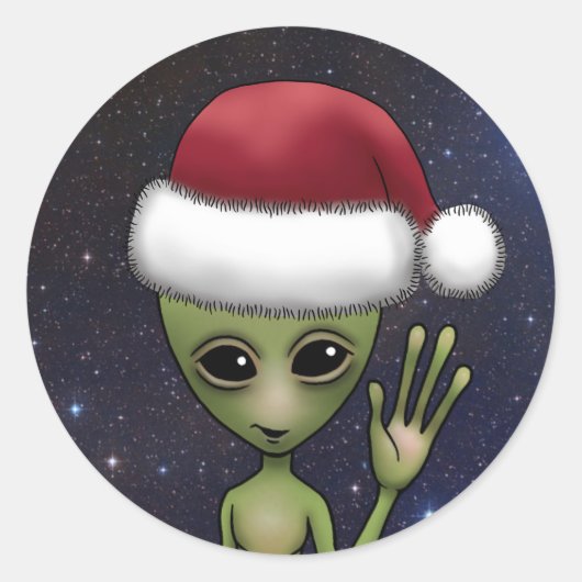 Little Green Man Alien Space Holiday Ronde Sticker (Voorkant)