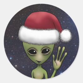 Little Green Man Alien Space Holiday Ronde Sticker