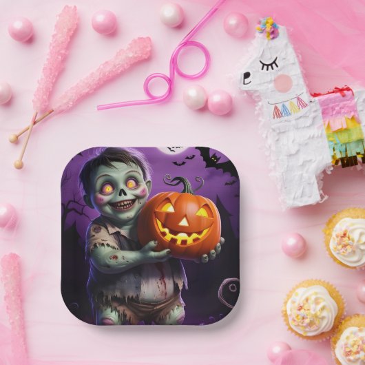 Little Green Monster & Pumpkin Vriend Papieren Bordje (Feest)