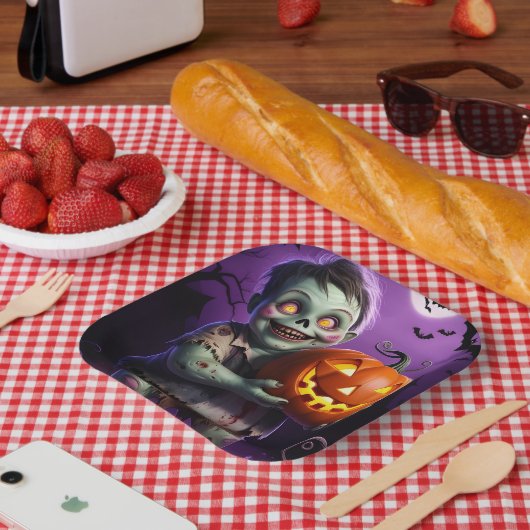 Little Green Monster & Pumpkin Vriend Papieren Bordje (Picknick)