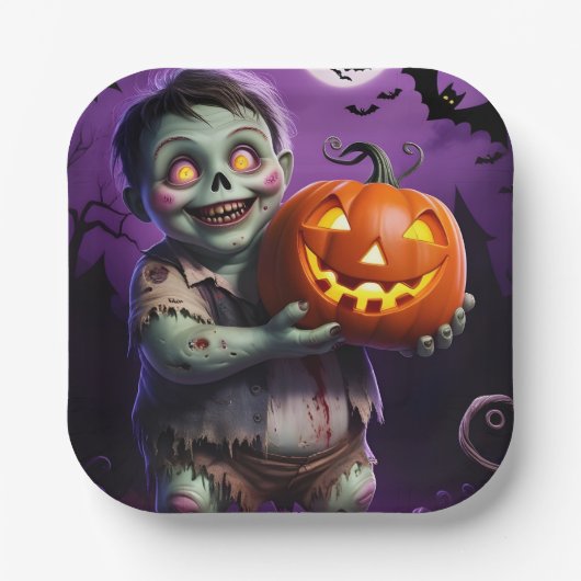 Little Green Monster & Pumpkin Vriend Papieren Bordje (Voorkant)