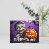 Little Green Monster & Pumpkin Vriend Uitnodiging Briefkaart (Staand voorkant)