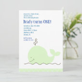 Little Green Whale 5x7 Birthday Invitation Kaart (Staand voorkant)