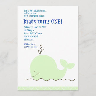 Little Green Whale 5x7 Birthday Invitation Kaart
