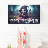 Little Grim Reaper met Snoep Happy Halloween Spandoek (Insitu)
