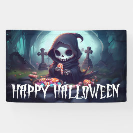 Little Grim Reaper met Snoep Happy Halloween Spandoek