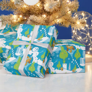 Little Grinch Merry Grinchmas Blauwgroen Patroon Cadeaupapier