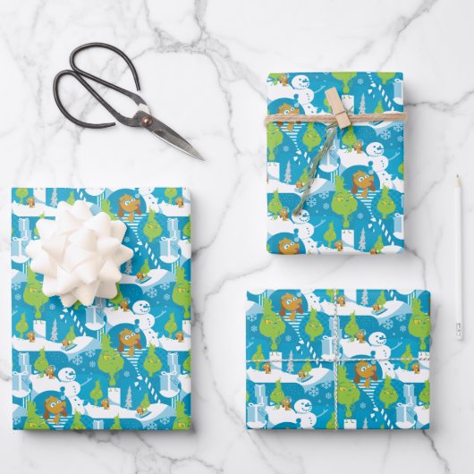 Little Grinch | Merry Grinchmas Blauwgroen Patroon Inpakpapier Vel (Voorkant)