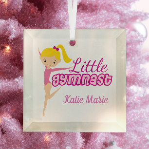 Little Gymnast Cute Personalized Gymnastics Girl Glas Ornament