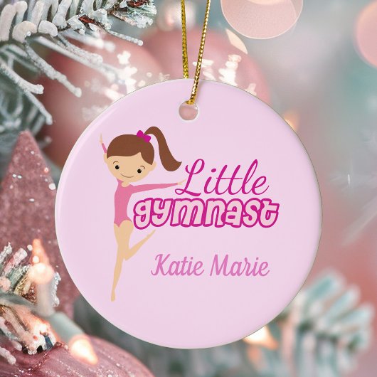 Little Gymnast Pink Custom Kinder Kerstmis Keramisch Ornament