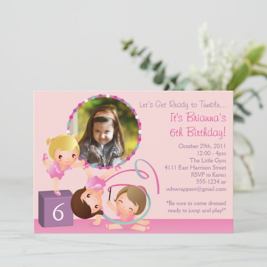 Little Gymnasts - Gymnastics Birthday Invitation Kaart (Staand voorkant)