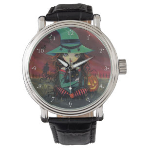 Little Halloween Witch Fantasy Art Horloge