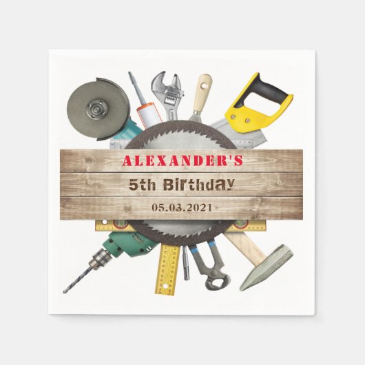 Little Handyman Boy Birthday Party Paper Napkin Servet (Voorkant)