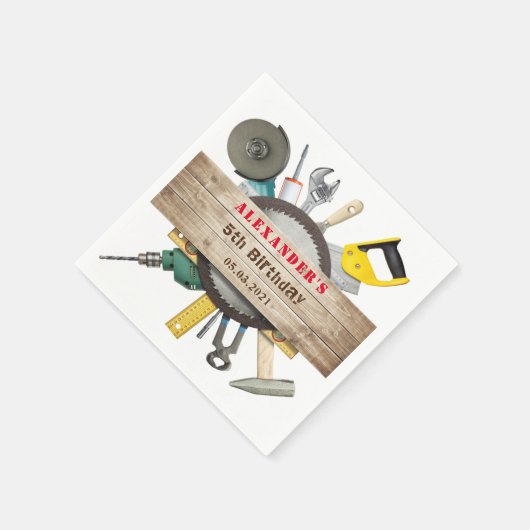 Little Handyman Boy Birthday Party Paper Napkin Servet (Hoek)