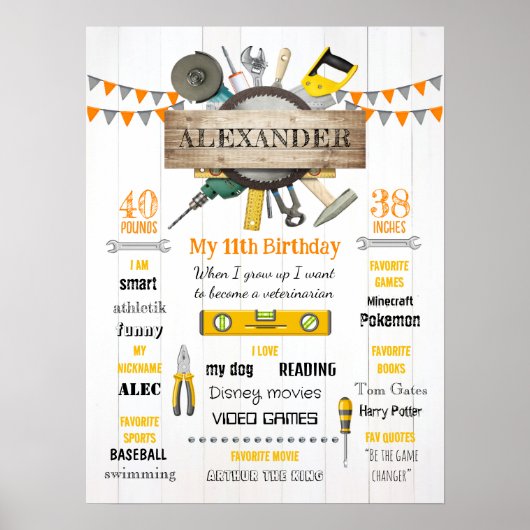 Little Handyman Verjaardag mijlpaal Geboortestatis Poster (Voorkant)