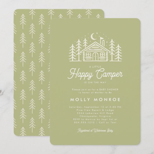 Little Happy Camper Baby Shower Invitation  Kaart (Voorkant / Achterkant)