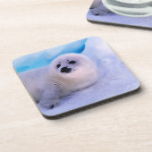 Little Harp Seal Pup bekleed in Snowflakes Bier Onderzetter (Linkerzijde)