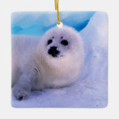 Little Harp Seal Pup bekleed in Snowflakes Keramisch Ornament (Voorkant)