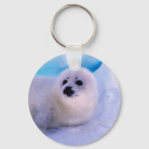 Little Harp Seal Pup bekleed in Snowflakes Sleutelhanger