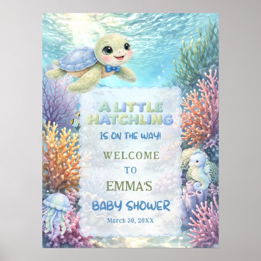 Little Hatchling Sea Turtle Baby Shower Welcome Poster (Voorkant)