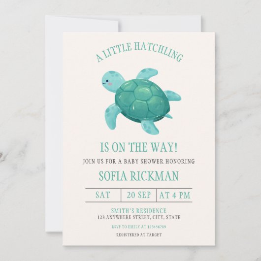 Little Hatchling Turtle Tortoise Ocean Baby shower Kaart (Voorkant)