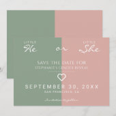 Little He, Little she Heart Dusty Roos, Sage Green Kaart (Voorkant / Achterkant)