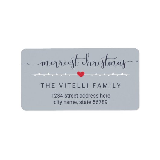 Little Heart Merriest Christmas Adresetiketten Etiket (Voorkant)