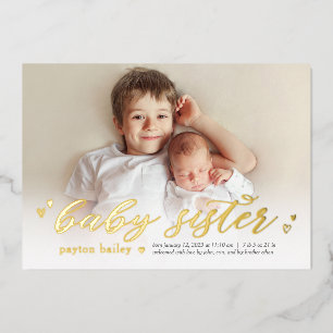 Little Hearts Baby Zuster Folie Birth Announoundin Feestdagenkaart