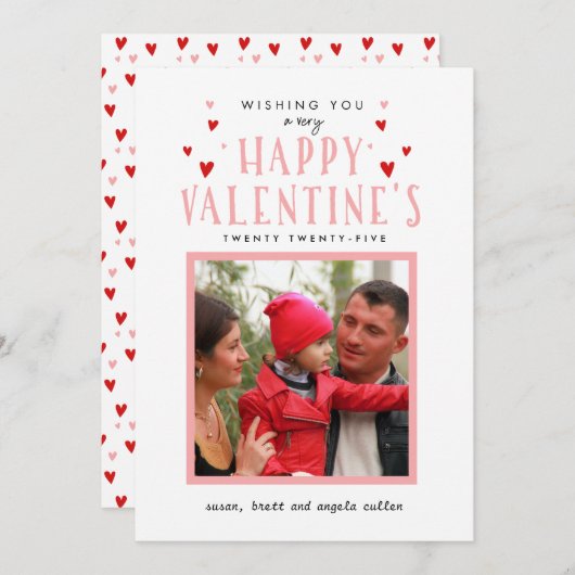 Little Hearts Calligraphy Valentine Day Photo Card (Voorkant / Achterkant)