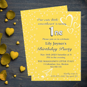 Little Hearts Gele Verjaardag Uitnodiging