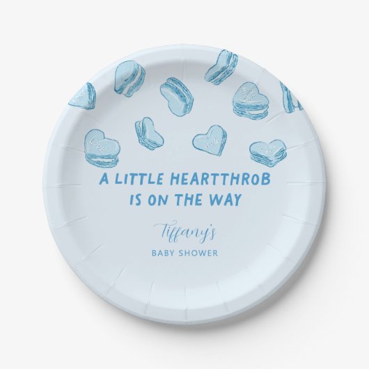 Little Heartthrob Blue Heart Macarons-Baby shower Papieren Bordje (Voorkant)