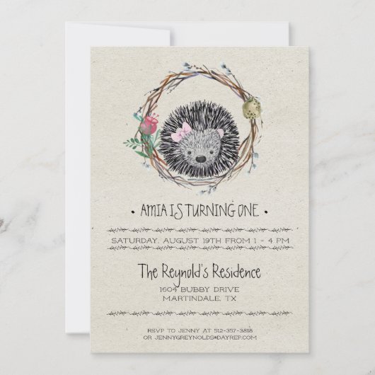 Little Hedgehog Party Uitnodiging (Voorkant)