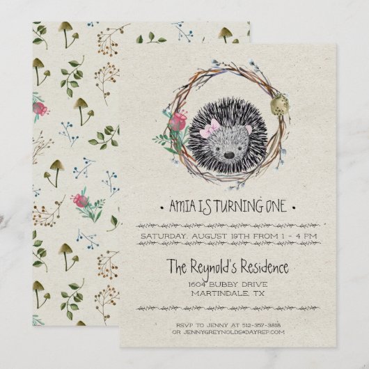 Little Hedgehog Party Uitnodiging (Voorkant / Achterkant)