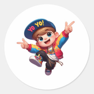 Little Hip-Hop Star - Cool Cartoon Kind in Streetw Ronde Sticker