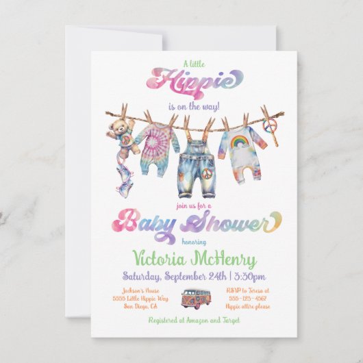 Little Hippie Tye Kleurstof Clothesline Baby showe Kaart (Voorkant)