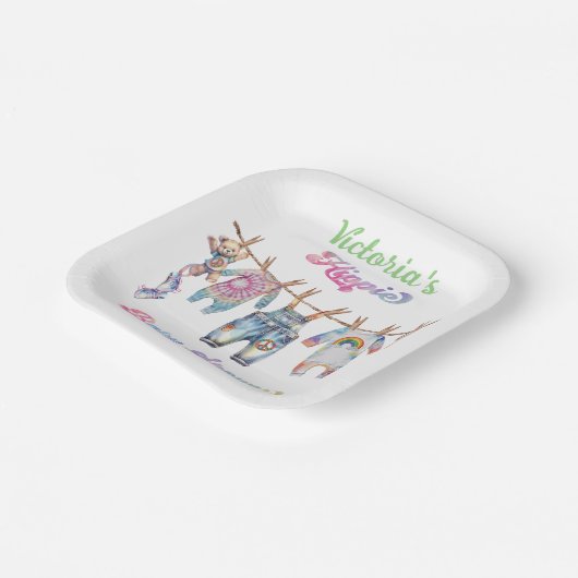 Little Hippie Tye Kleurstof Clothesline Baby showe Papieren Bordje (Gebogen)