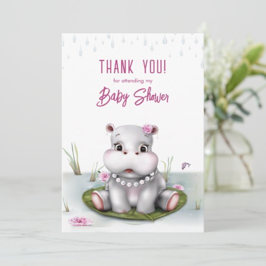 Little Hippo Meisje Baby shower Dank u Bedankkaart (Staand voorkant)