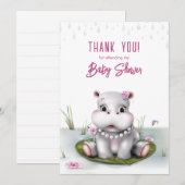 Little Hippo Meisje Baby shower Dank u Bedankkaart (Voorkant / Achterkant)