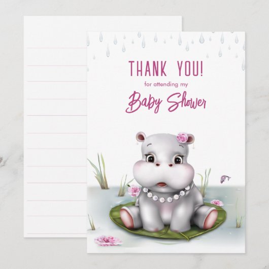 Little Hippo Meisje Baby shower Dank u Bedankkaart (Voorkant / Achterkant)