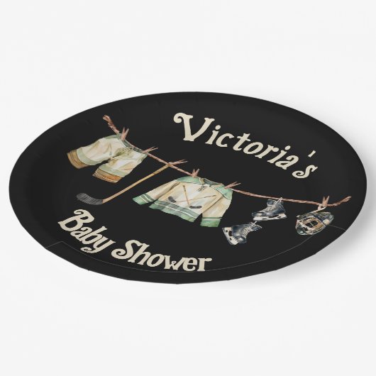 Little Hockey Player Baby shower Clothesline Puck Papieren Bordje (Gekanteld)