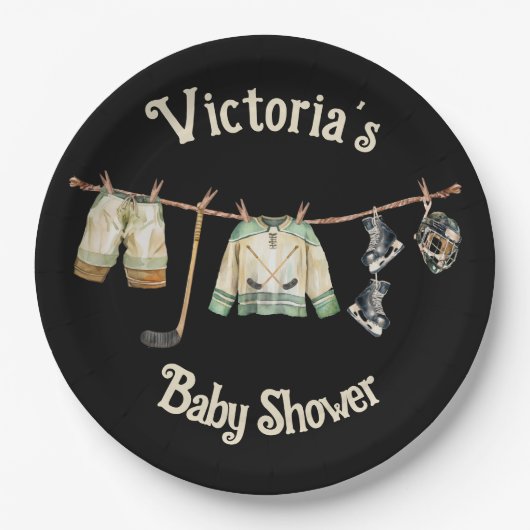 Little Hockey Player Baby shower Clothesline Puck Papieren Bordje (Voorkant)