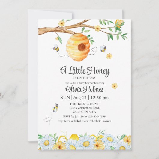 "Little Honey Bee" Baby shower Uitnodiging (Voorkant)