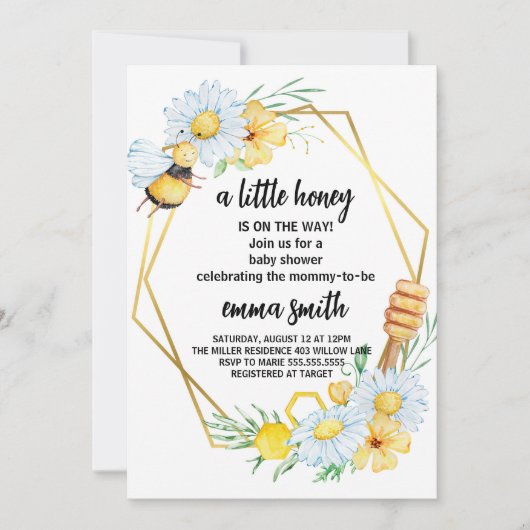 Little Honey Bee Baby Shower Uitnodiging (Voorkant)