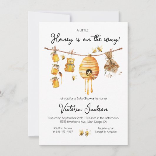 Little Honey Bee Baby shower waslijn Kaart (Voorkant)